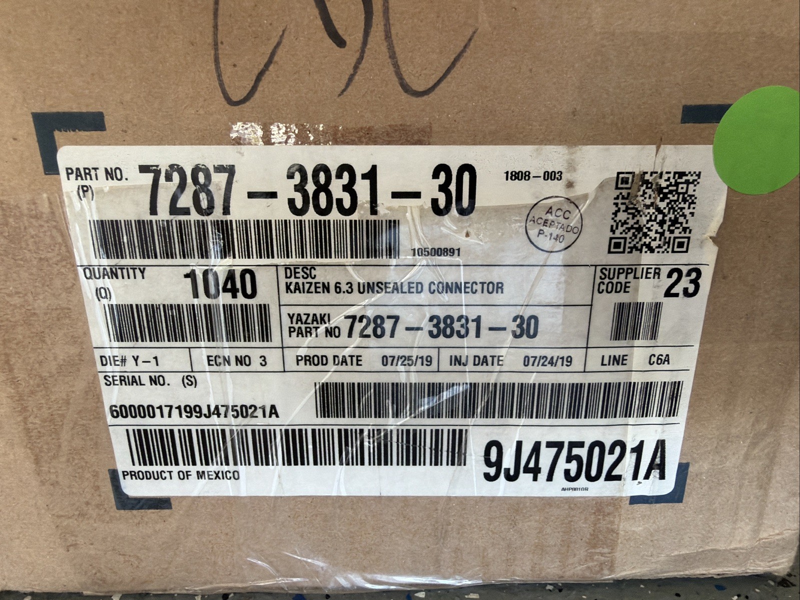 Lot of 999+ YAZAKI 7287-3831-30 Kaizen 6.3 Unsealed Connector.