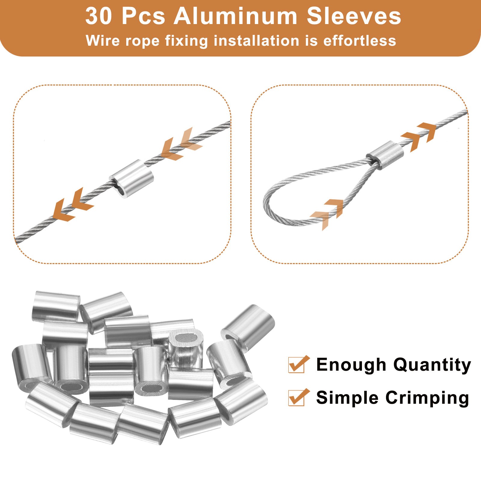 100ft (30M) 0.8mm Stainless Steel Wire Rope 7×7 Strand with 30pcs Loop Sleeves