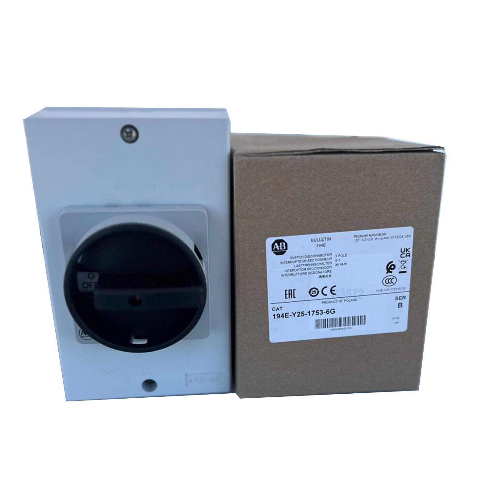 Allen Bradley – 194E-Y25-1753-6G – 25A – 3P Sealed IEC Load Switch New In Box