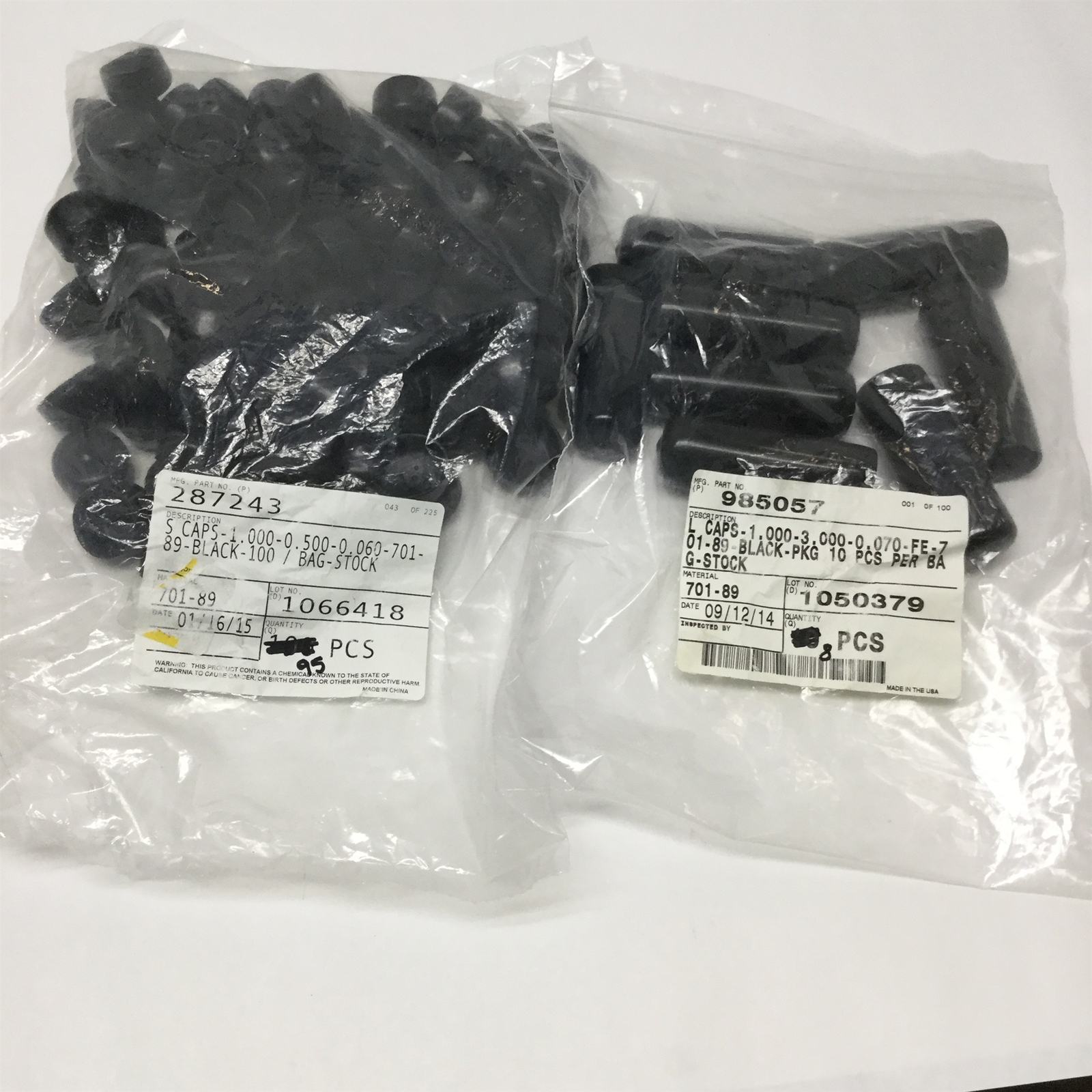 StockCap Black Plastic Caps 701-89, 1″ ID, (8x) 985057 3″L & (95x) 287243 1/2″L