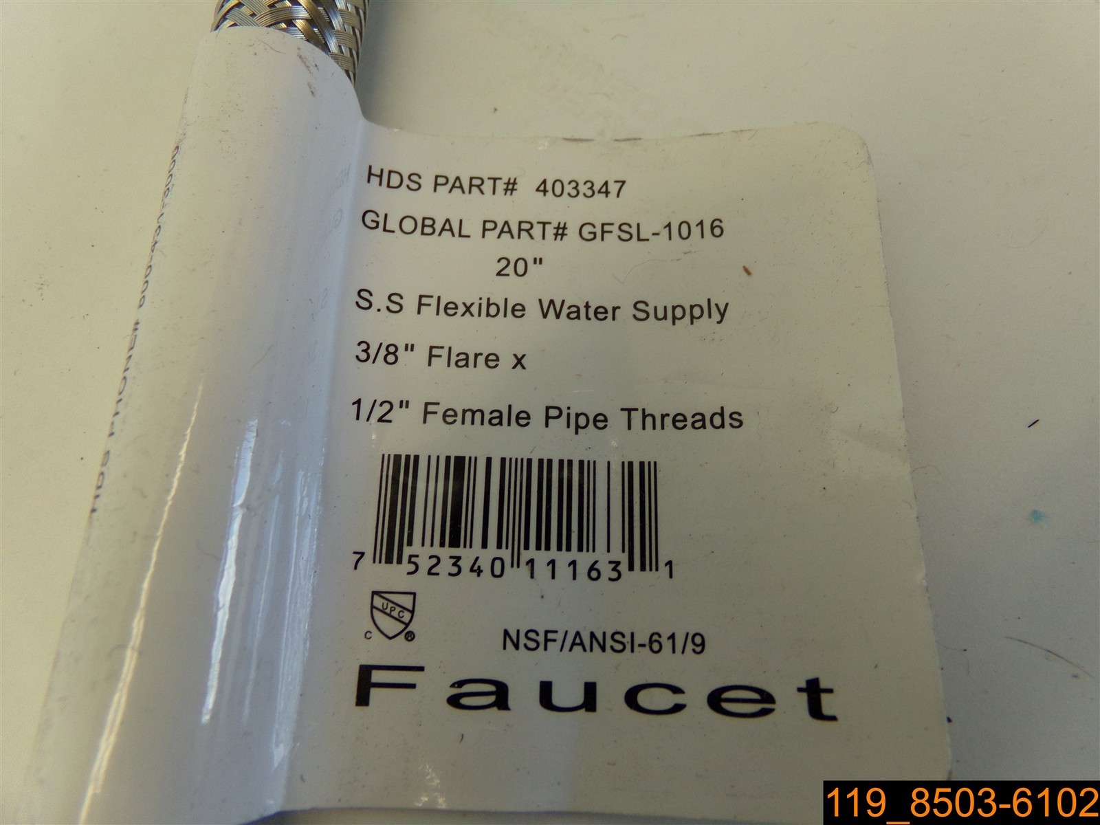 Maintenance Warehouse Stainless Steel Faucet Supply Line 20″ 3/8 Flare x 1/2 FIP