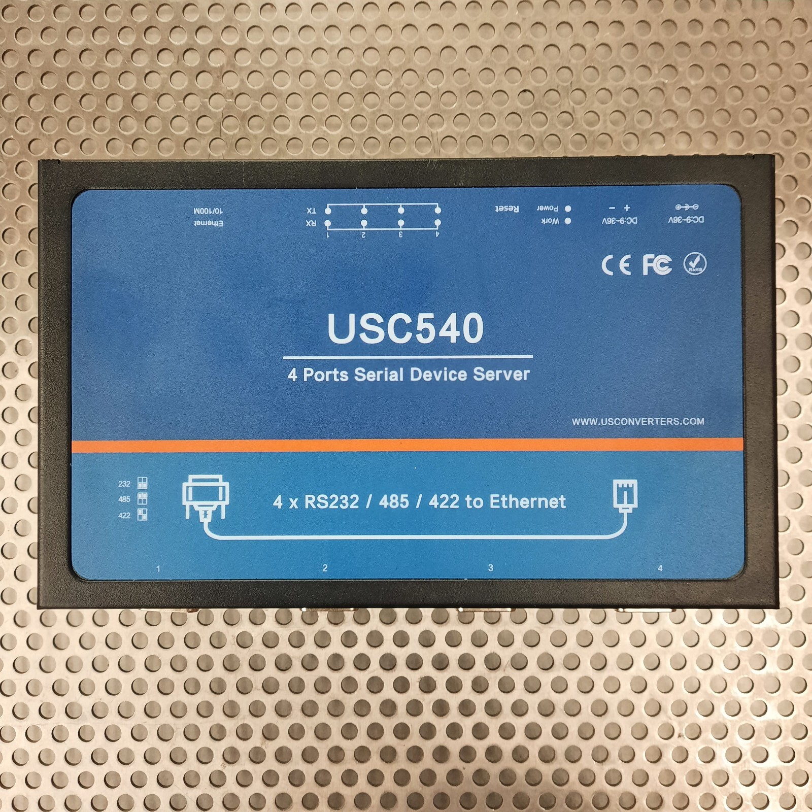 US Converters USC540 Serial Ethernet Converter Industrial Panel Mount, 4 Ports