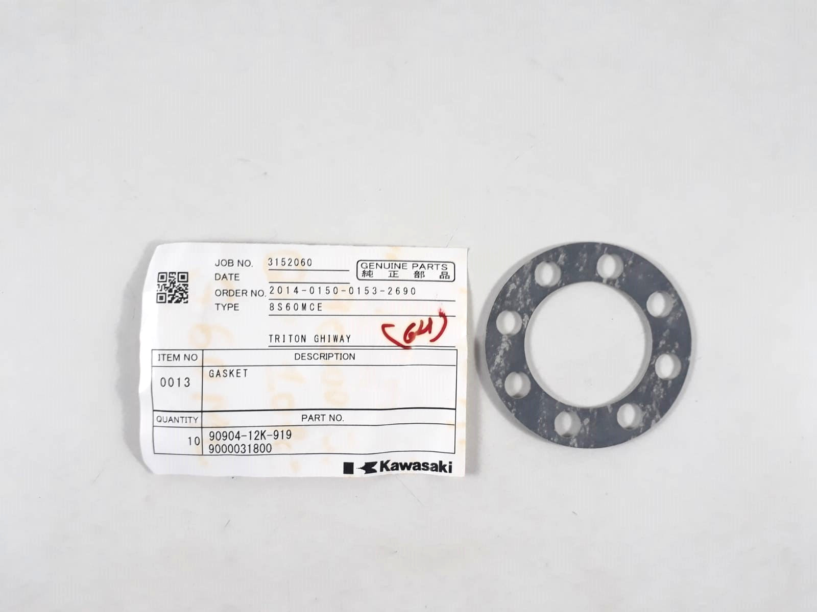 Gsket P/N 90904-12K-919 9000031800 For Kawasaki 8S60MCE Genuine Parts (PACK 9)