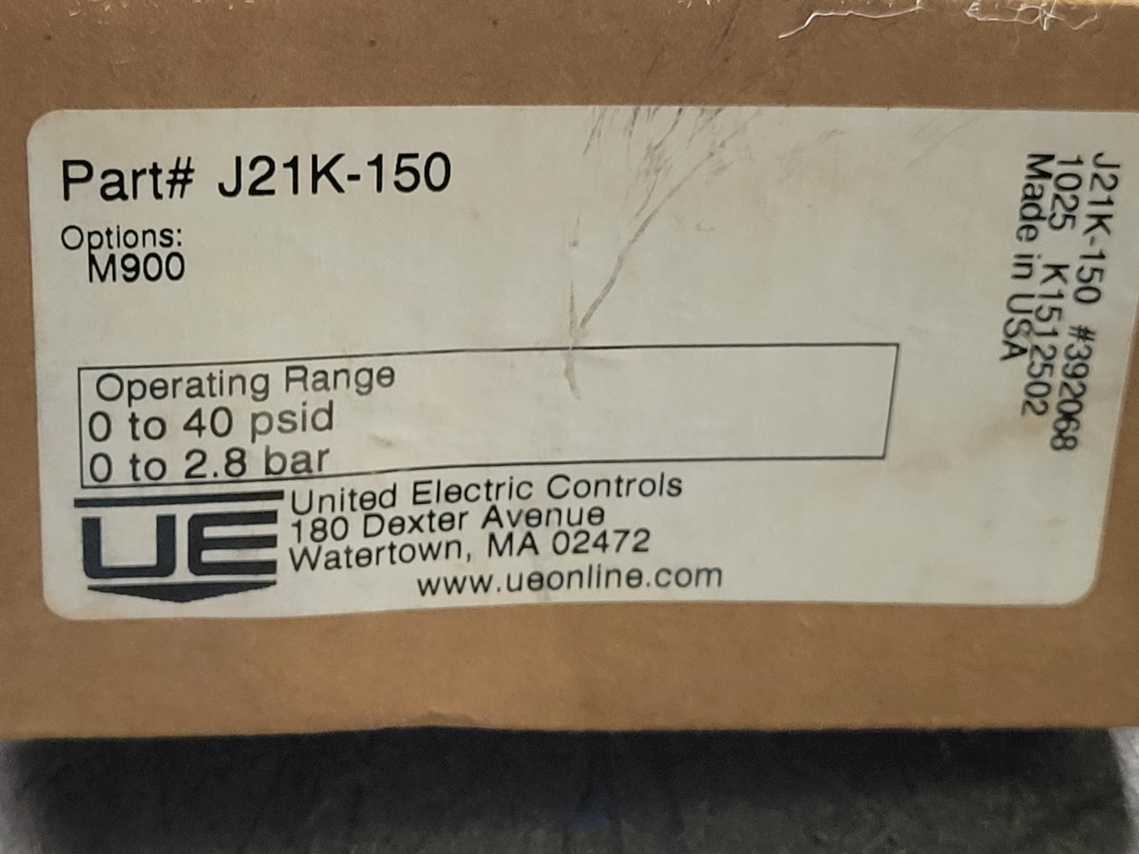 United Electric Controls J21K-150 Pressure Switch.