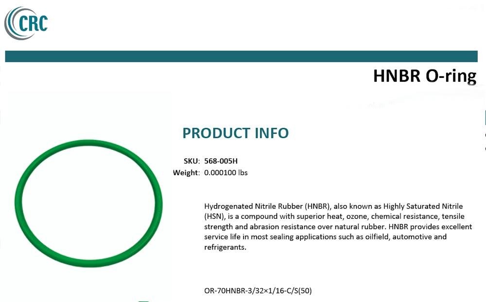 CRC 568-005H 70 Highly Saturated Nitrile Rubber O-Ring, 3/32″ ID x 1/16″ CS