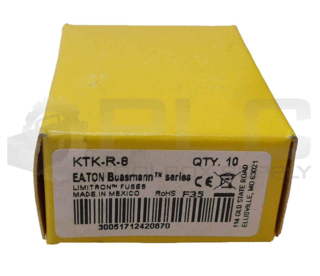 NEW BOX OF 10 BUSSMANN KTK-R-8 FAST ACTING FUSE 8A 600VAC