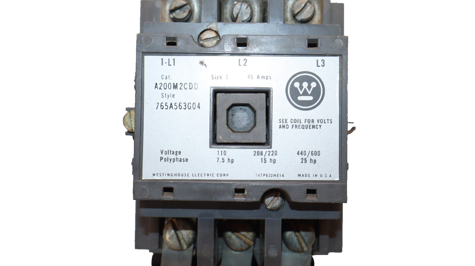 WESTINGHOUSE A200M2CDD , 765A563G04 Size 2 45Amp Motor Starter