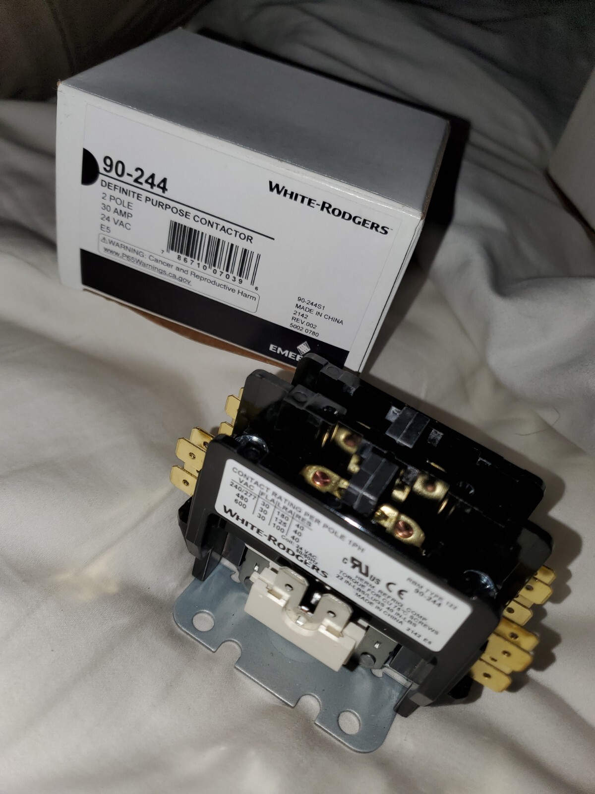 White Rodgers 90-244 Definite Purpose Contactor 2-Pole 30-Amp 24VAC NEW Emerson