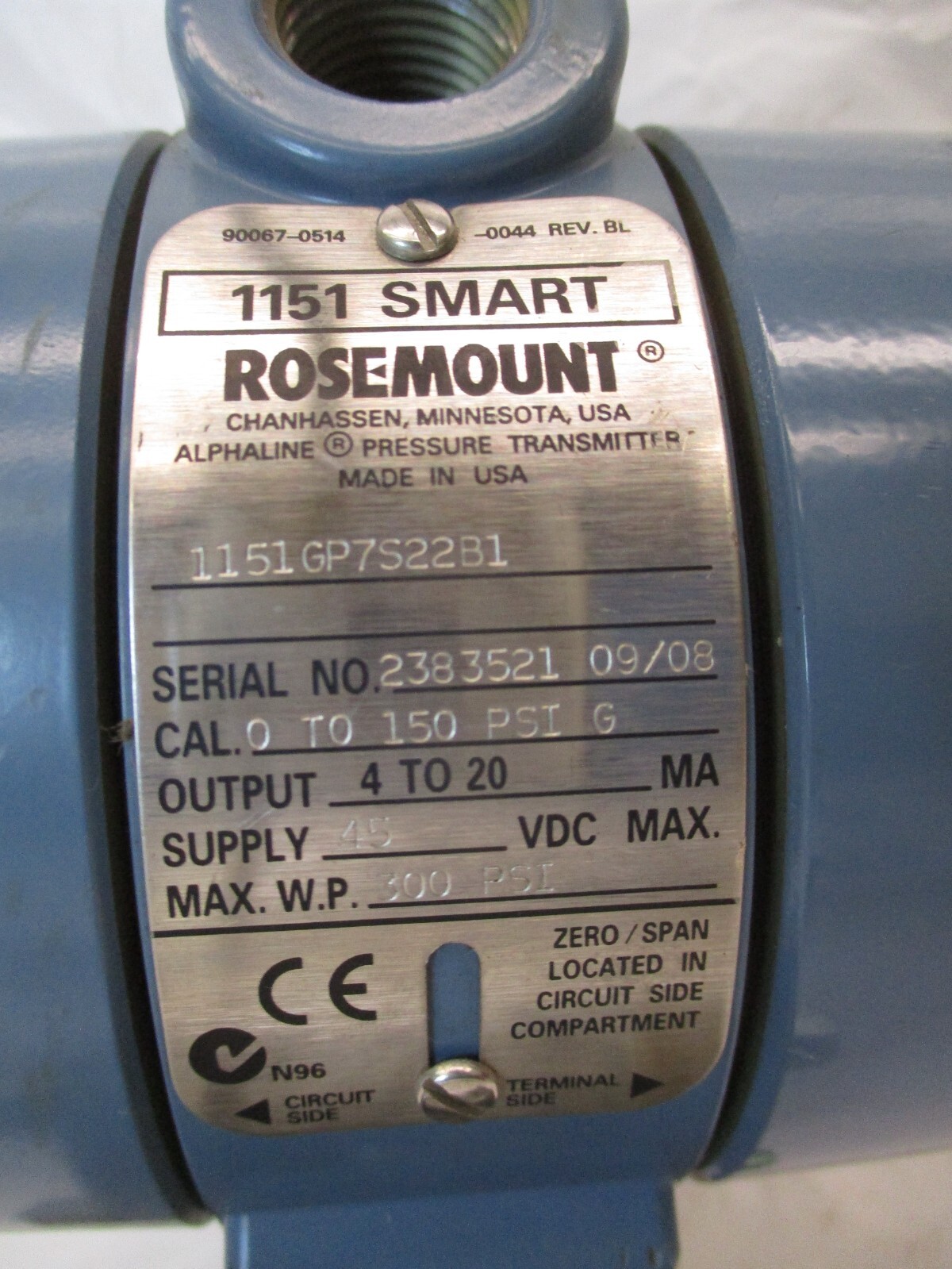 Rosemount 1151GP7S22B1 0 to 150 PSI G 4 to 20MA 45VDC Max A7218WVS