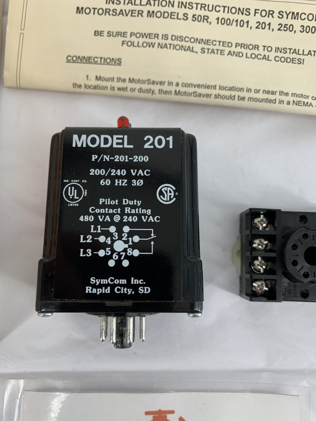 SymCom MotorSaver 201-200 3PH 8-Pin Plug-In Motor Protector 200/240VAC Model 201