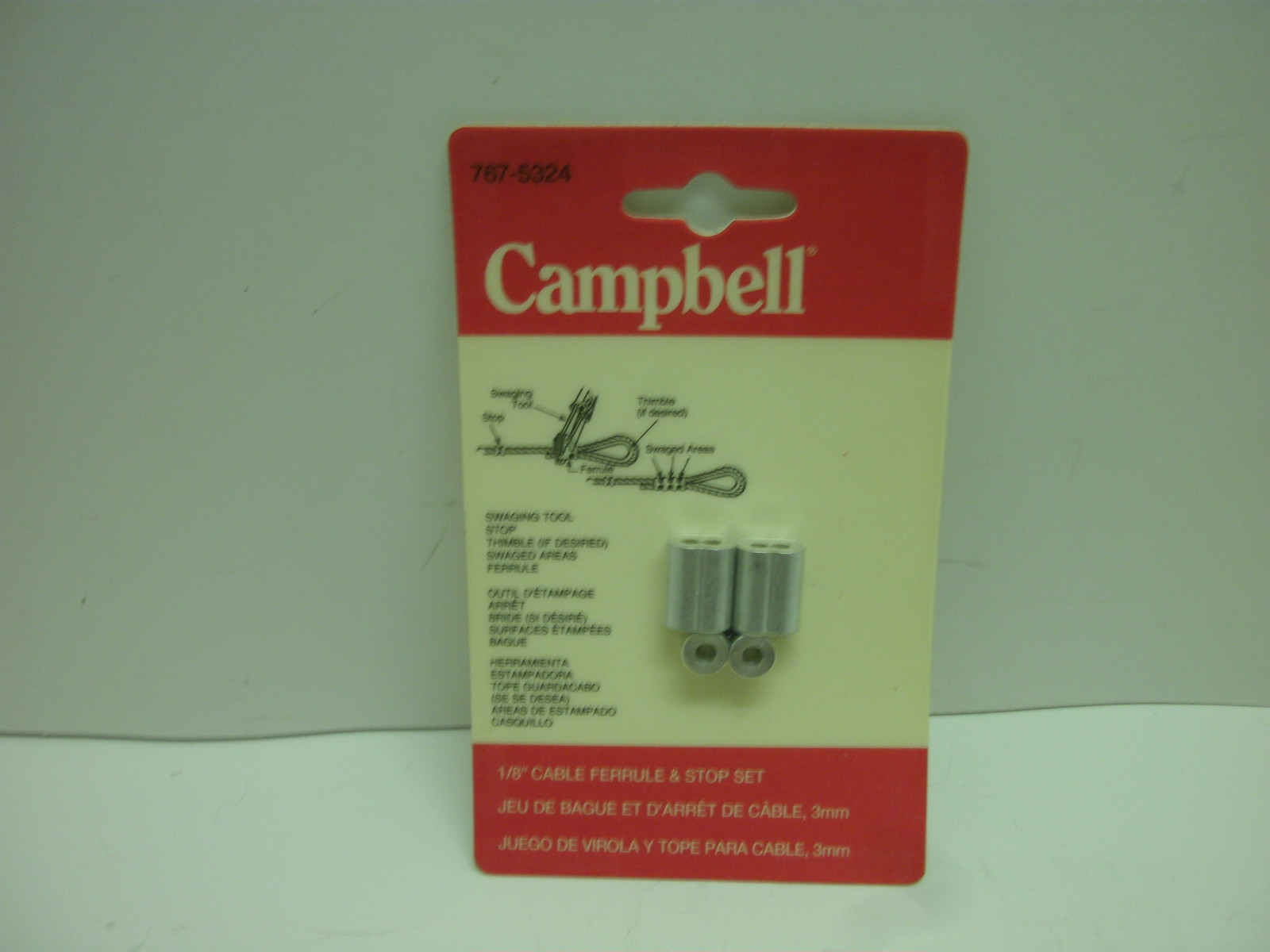 CAMPBELL 767-5324 1/8″ (3mm) CABLE FERRULE & STOP SET NEW IN PKG.