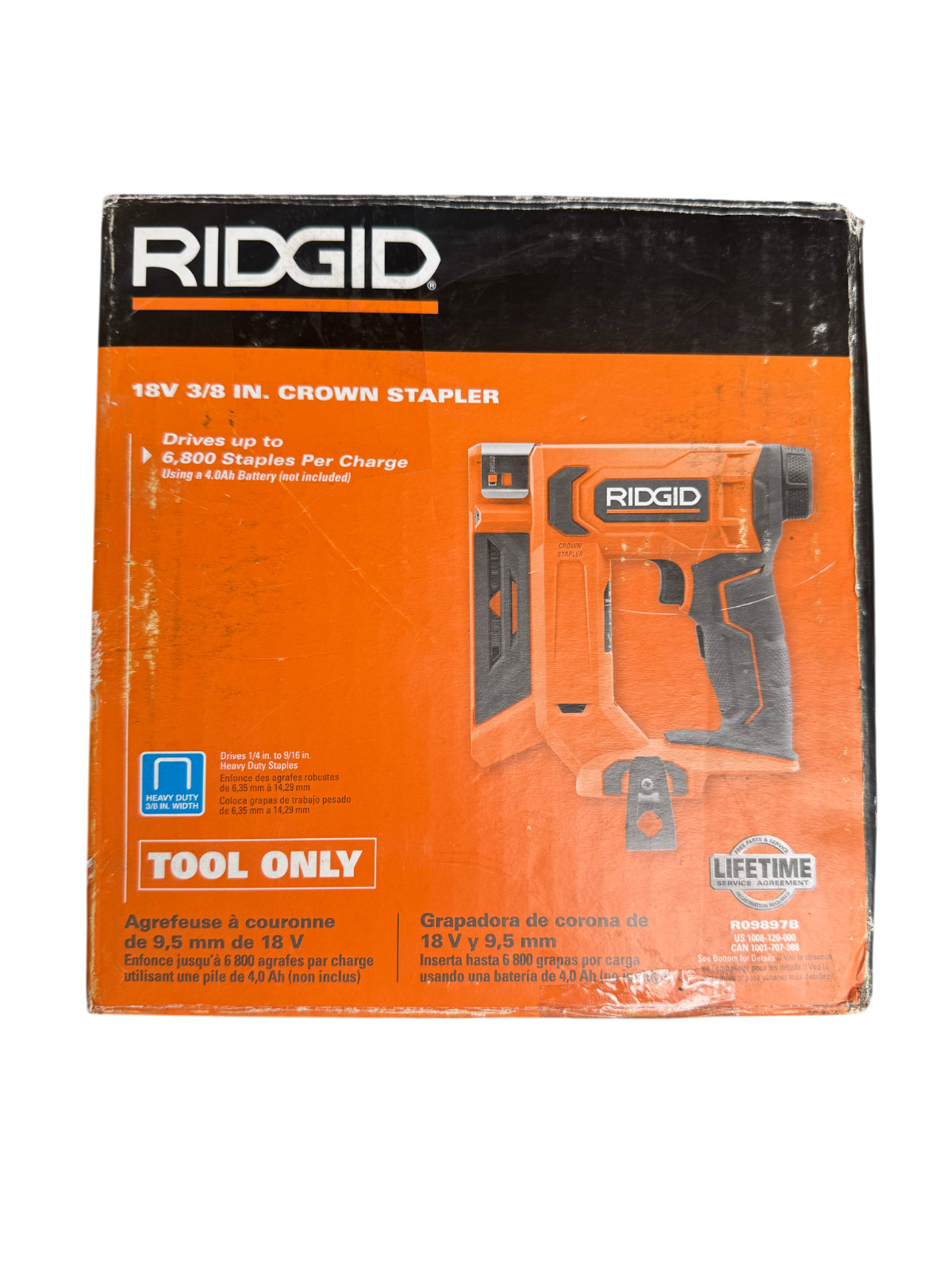 Ridgid R09897B 18V Cordless 3/8-inch Crown Stapler (Tool-Only) Open box