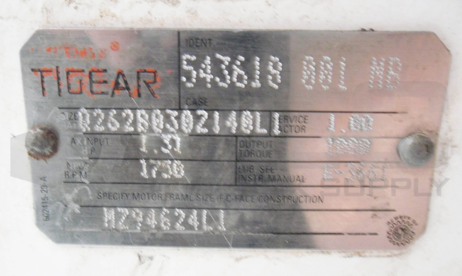 DODGE TIGEAR MZ94624L1 GEAR REDUCER 1.31HP 1750RPM; 543618