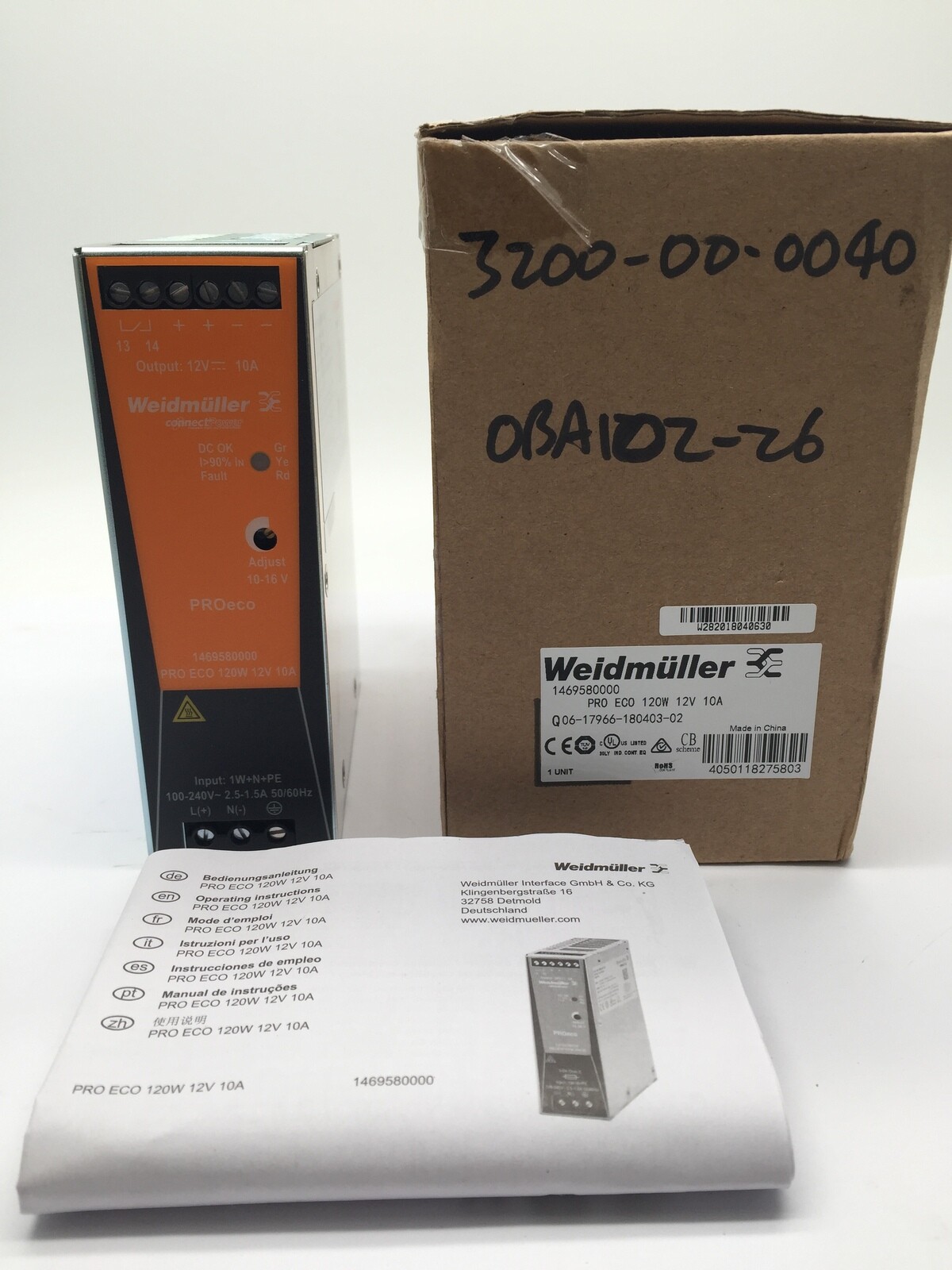 Weidmuller 1469580000 Power Supply PRO ECO 120W 12V 10A Din Rail Mount PSU