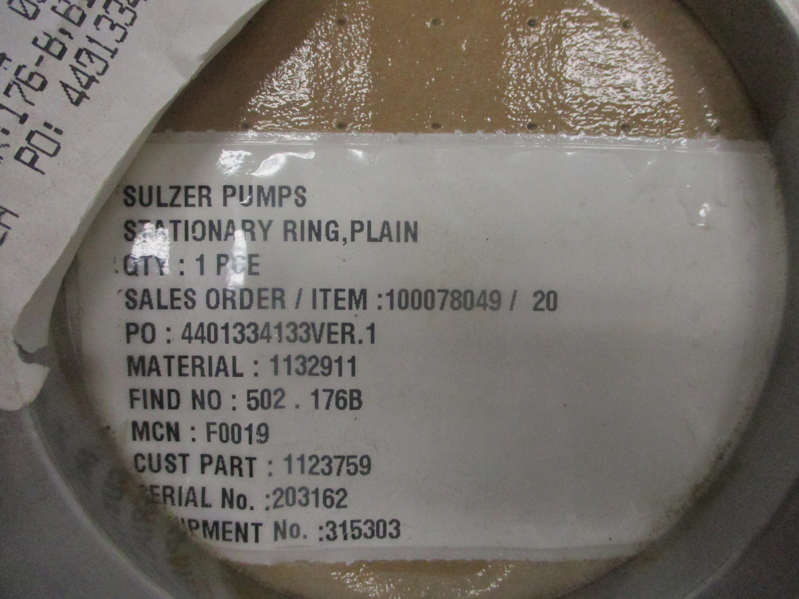 SULZER PUMPS 1123759 1132911 PLAIN RING NSNP