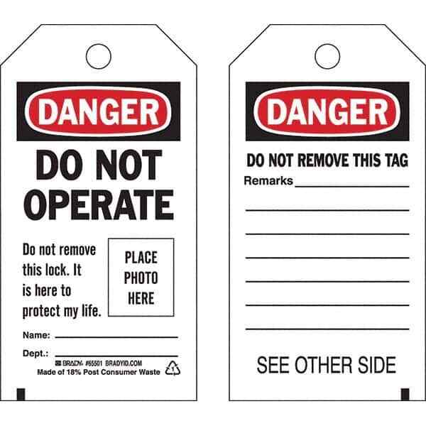 10 Pack Brady LOCKOUT Lockout Tag: Rectangle, Polyester, “Danger”, English