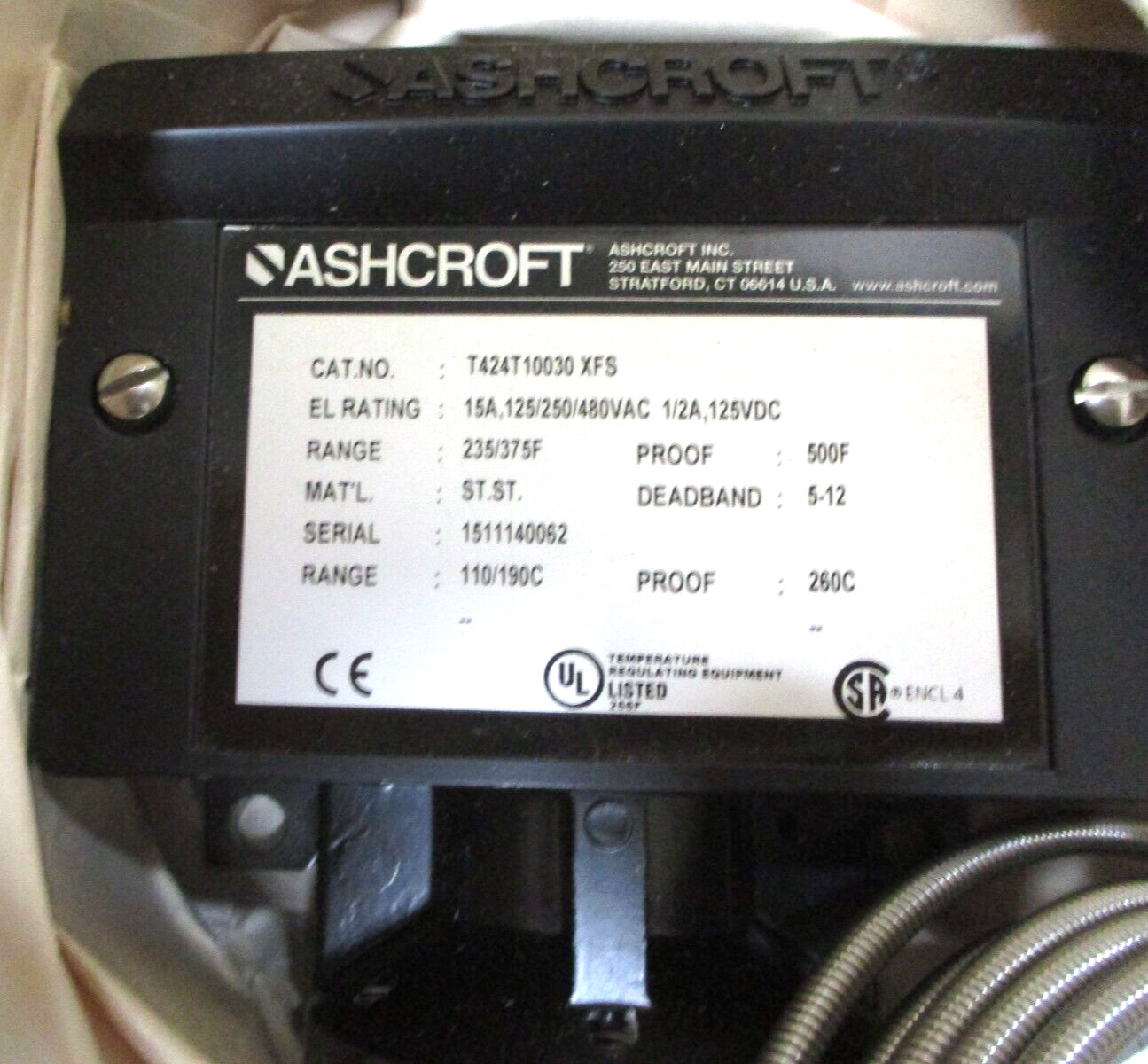 Ashcroft T424T10030XFS Switch for Temperature Control A8590HI