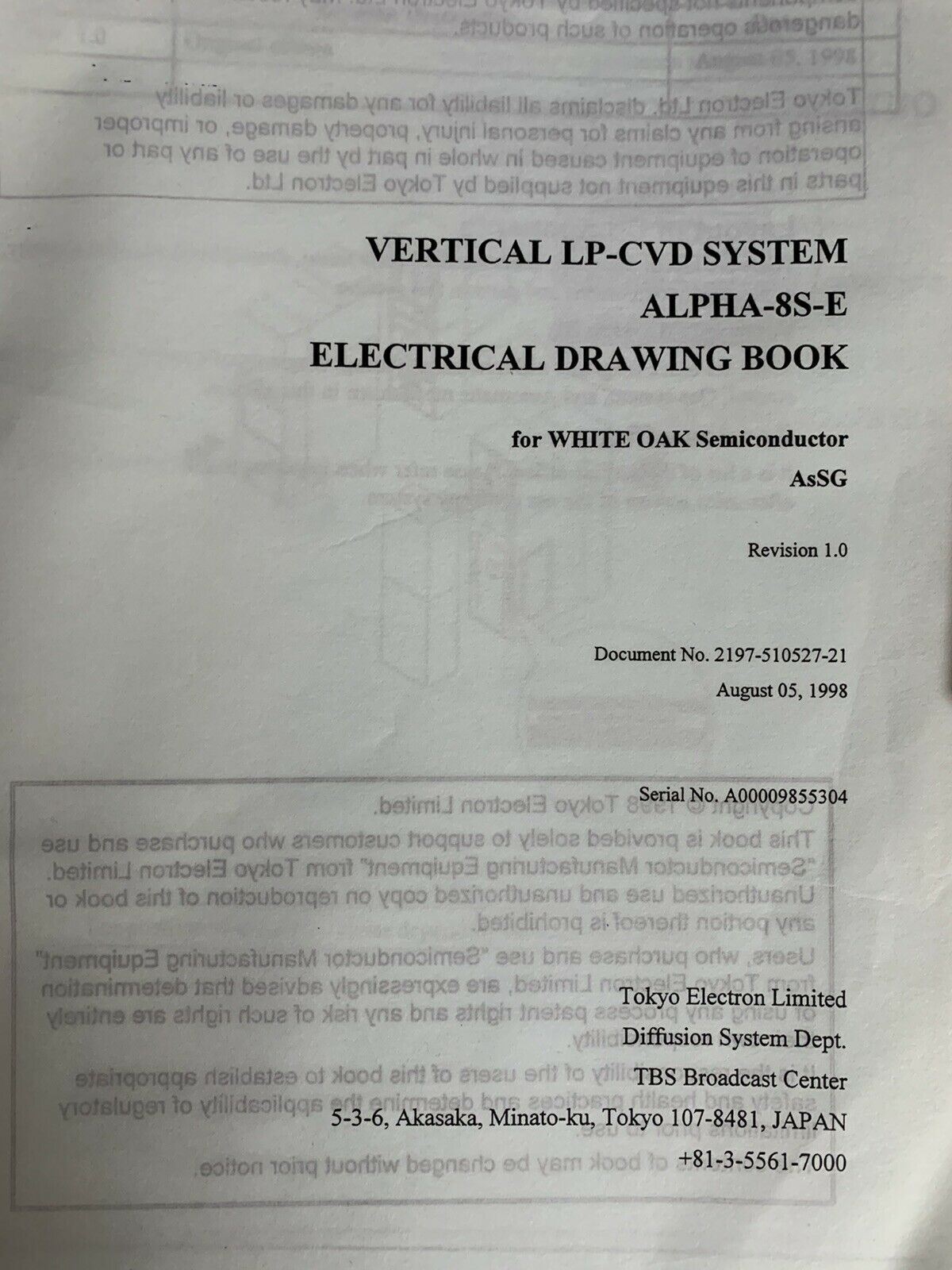 TEL ALPHA-8S-E Vertical LP-CVD AsSG Electrical Drawing Book A00009855304