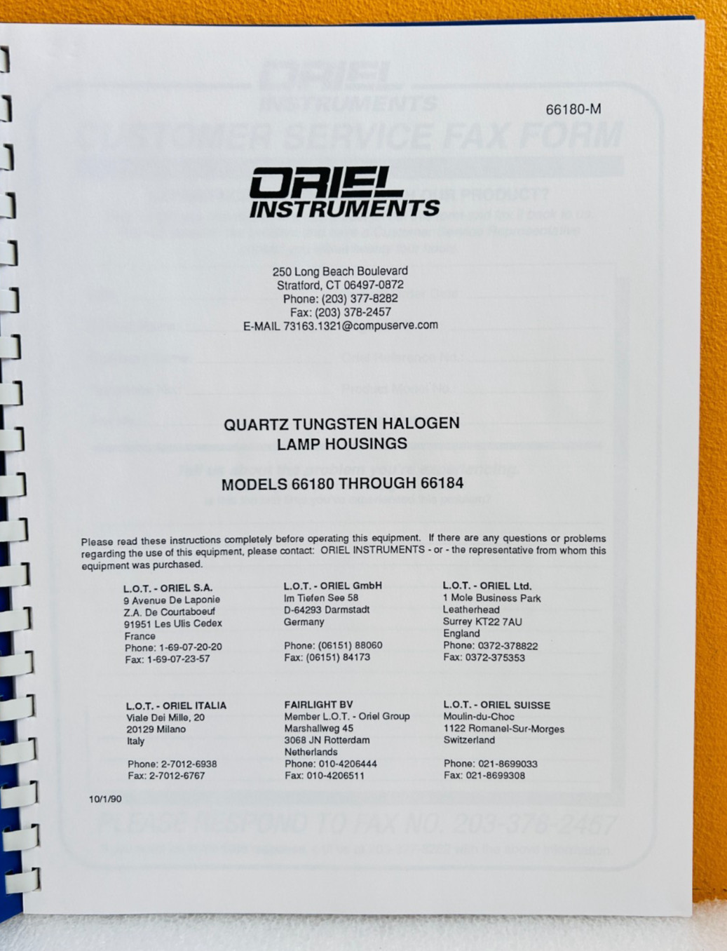 Oriel 66181, F/0.85 Condenser, 110 VAC, Halogen Lamp Housing. New + Manual!