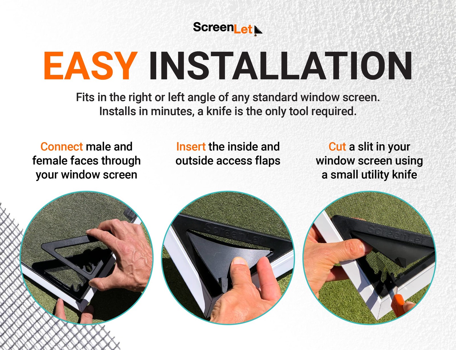 ScreenLet Window Screen Pass Through Attachment – Bring 2 Pack, Black Grey