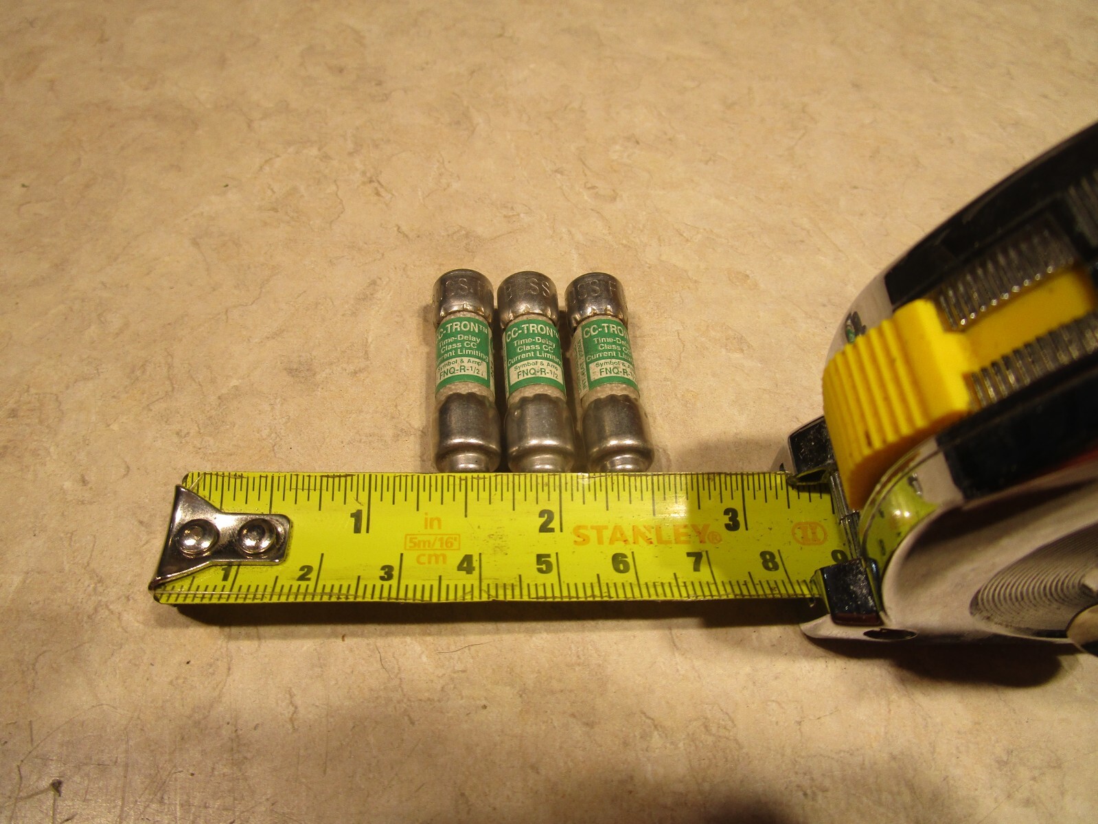 LOT OF 3 BUSSMANN FUSETRON FNQ-R-1/2, 1/2A, 600VAC CLASS CC FUSES, T0183