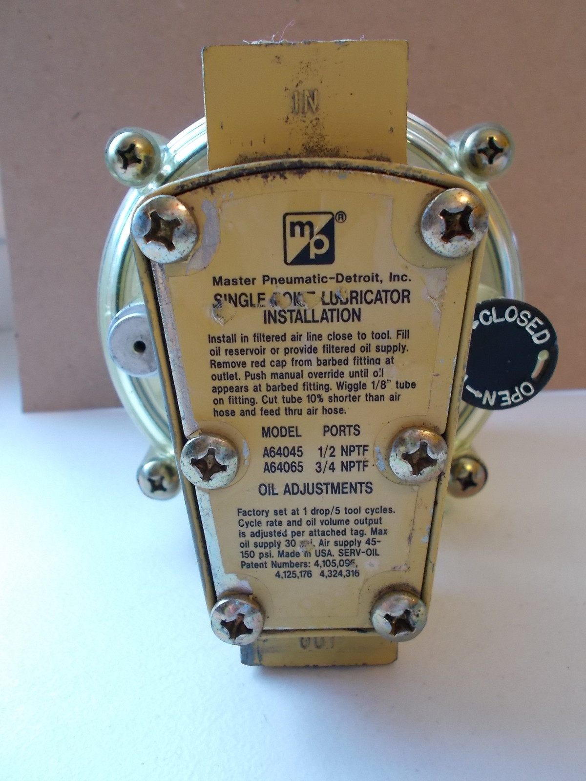 Master Pneumatic Single Point Lubricator A64045 A64065 *FREE SHIPPING*