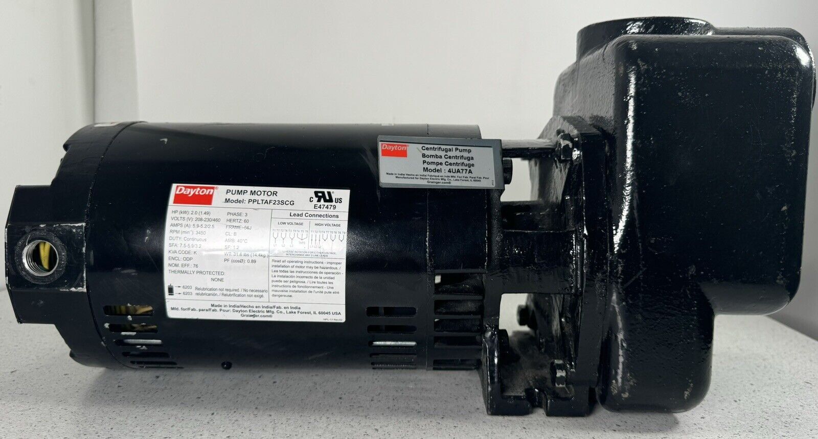 DAYTON PPLTAF23SCG Motor,2 hp, 208-230/460V AC,3 Phase 23AU16 Untested!