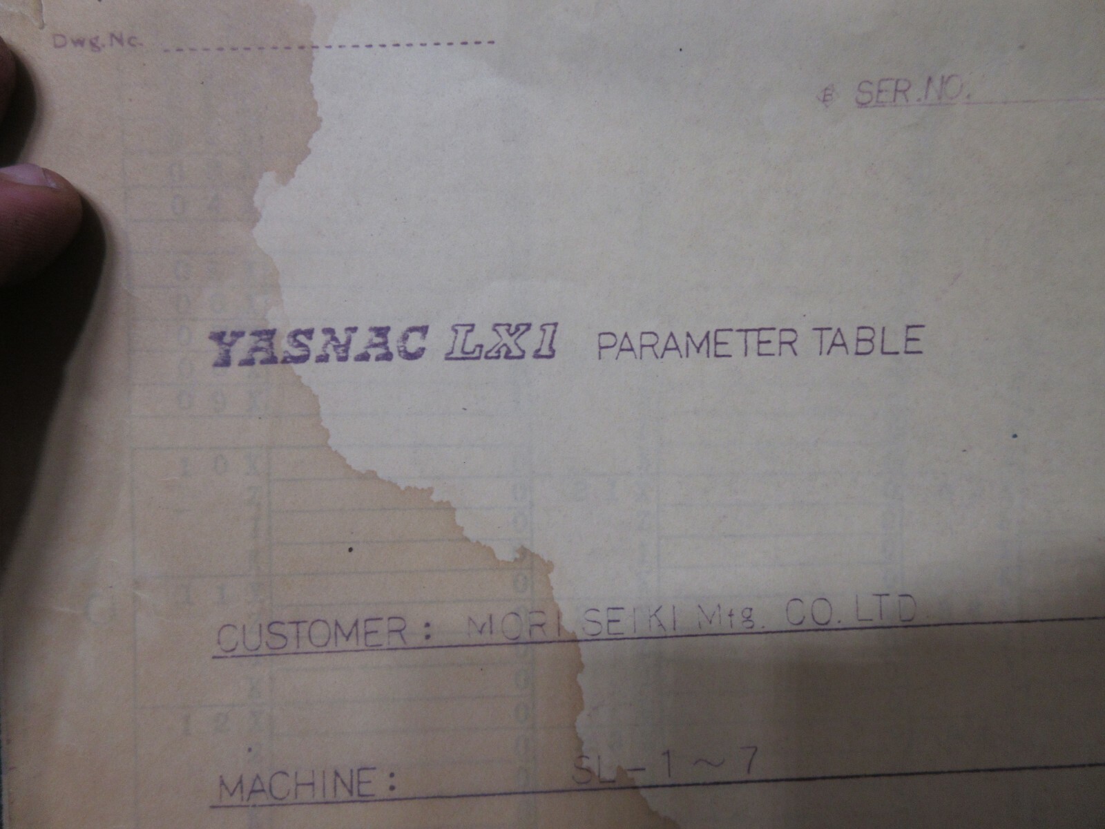 MORI SEIKI SL-3H 1 2 3 4 5 6 7 CNC LATHE YASNAC LX-1 PARAMETERS LIST PARAMETERS