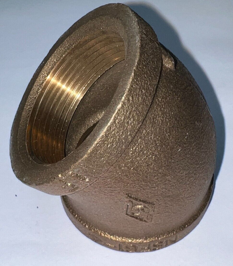 BRASS FEMALE 45° ELBOW LEFT HAND 1-1/2″ THREAD SIZE 3″ OAL HEIGHT