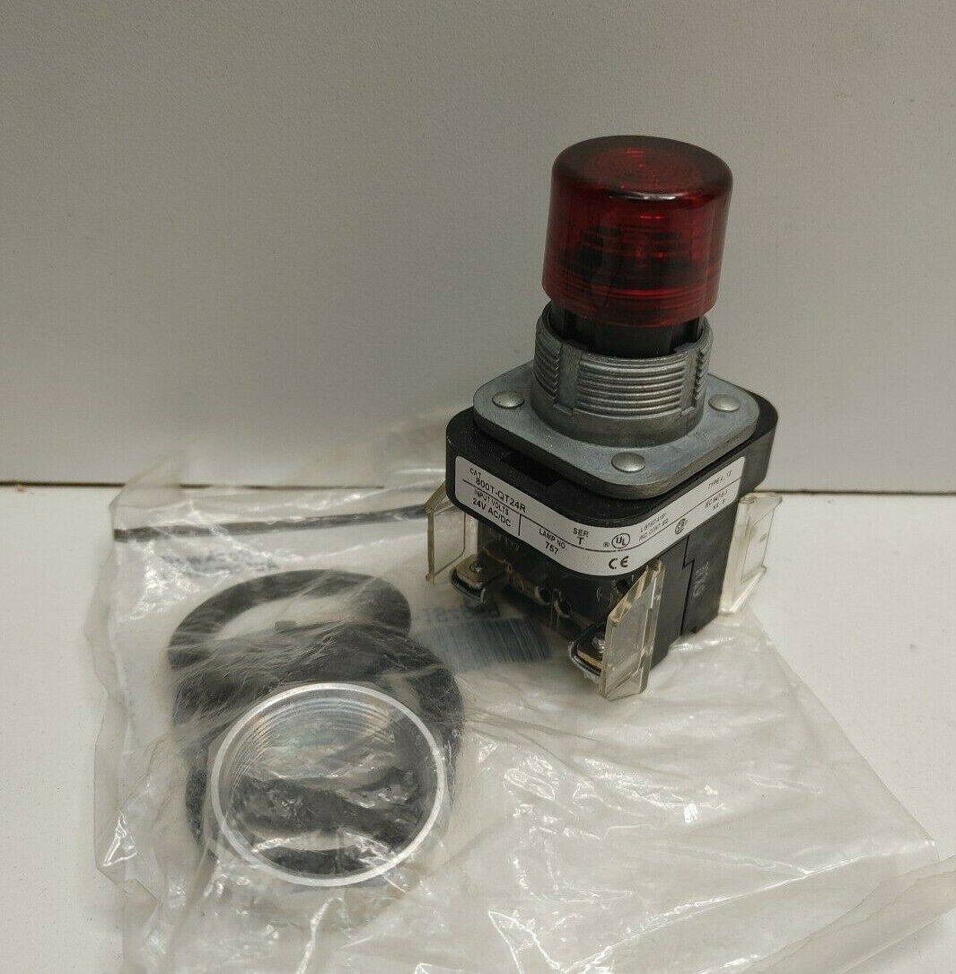 NEW OLD STOCK! ALLEN-BRADLEY SER.T 24V RED PUSH TO TEST PILOT LIGHT 800T-QT24R