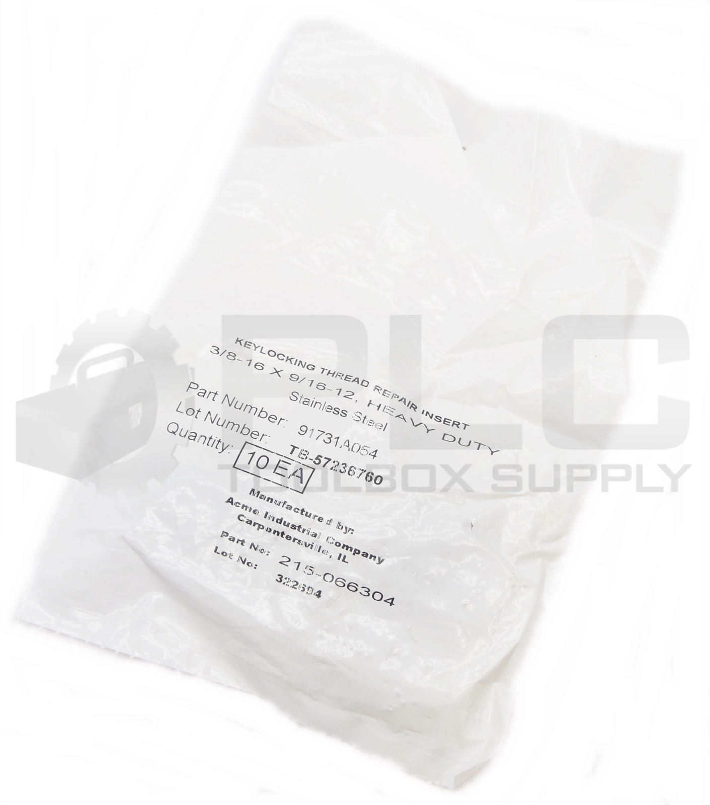 BAG OF 10 NEW ACME CO. 91731A054 3/8-16 X 9/16-12 HD SS THREAD REPAIR INSERT