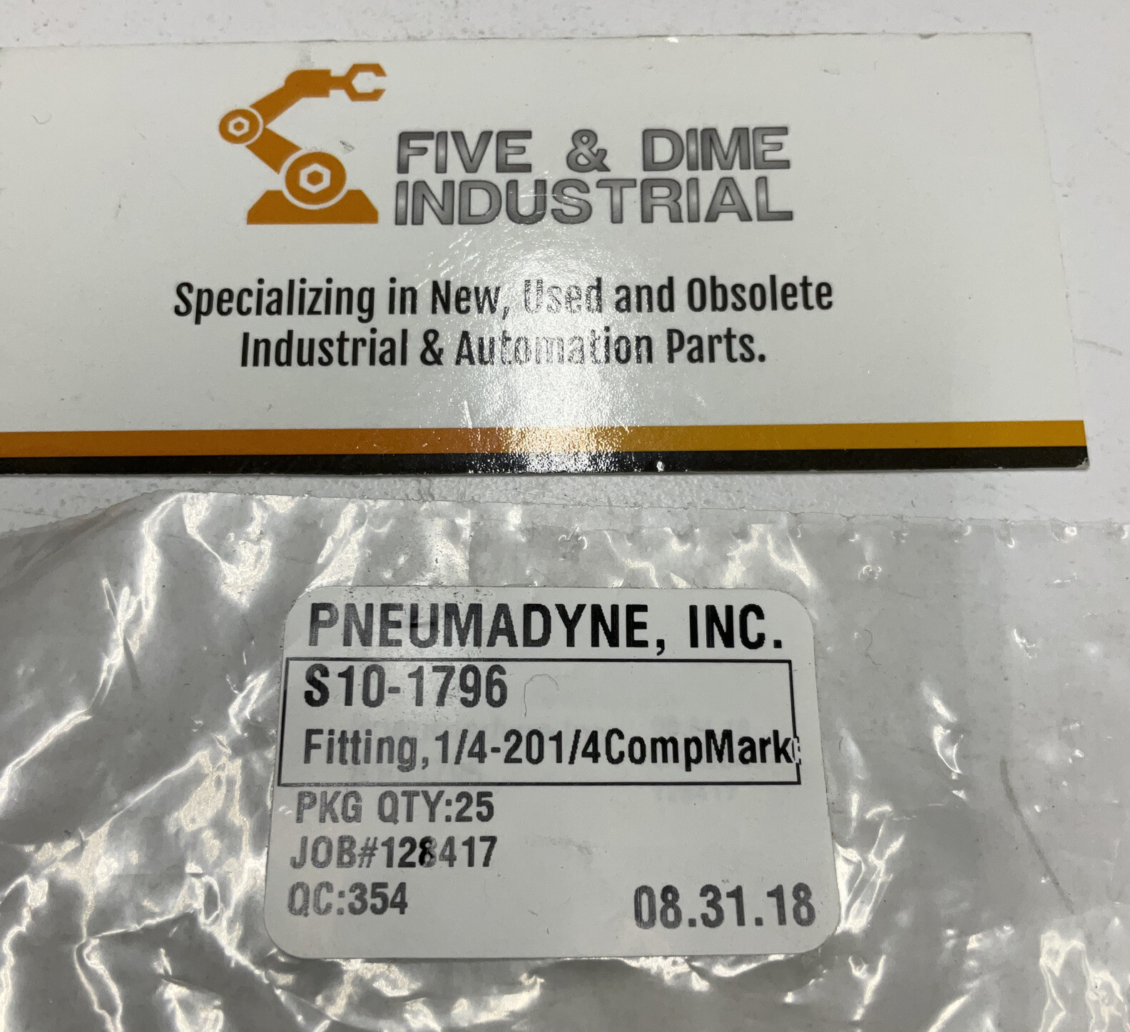 Pneumadyne S10-1796 Package of (25) 1/4-20 to 1/4 Push Fittings