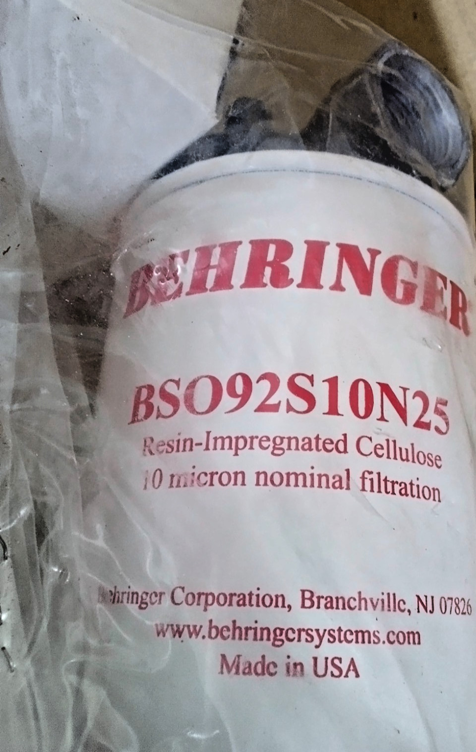 BEHRINGER BSO92S10N25 Resin-Impregnated Cellulose Nominal Filtration, NEW!