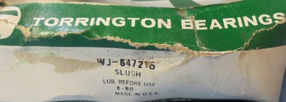 TORRINGTON WJ-647216 NEEDLE ROLLER BEARING SLUSH BORE: 4″ OD: 4-1/2″ WIDTH: 1″