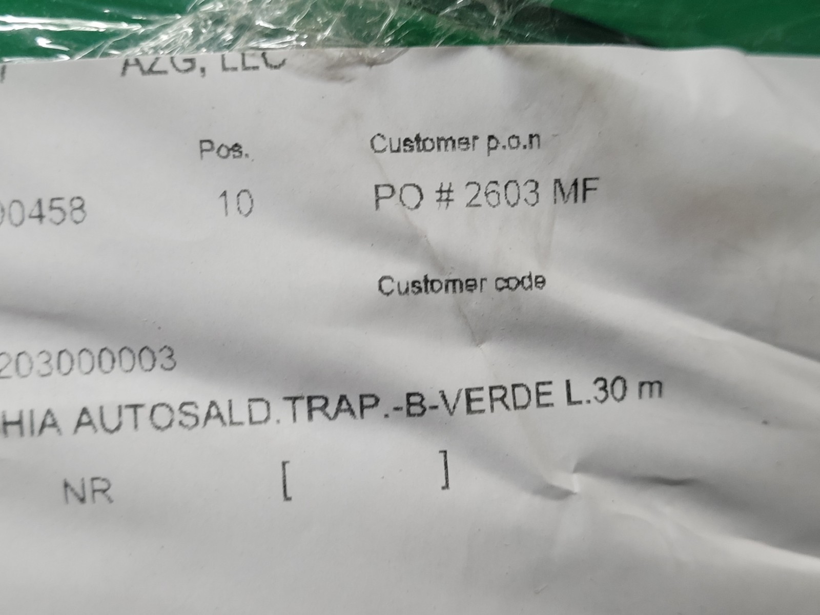 M.E.C. Thermoplastic Polbelt B Green Length: 100′ Made In Italy (New)
