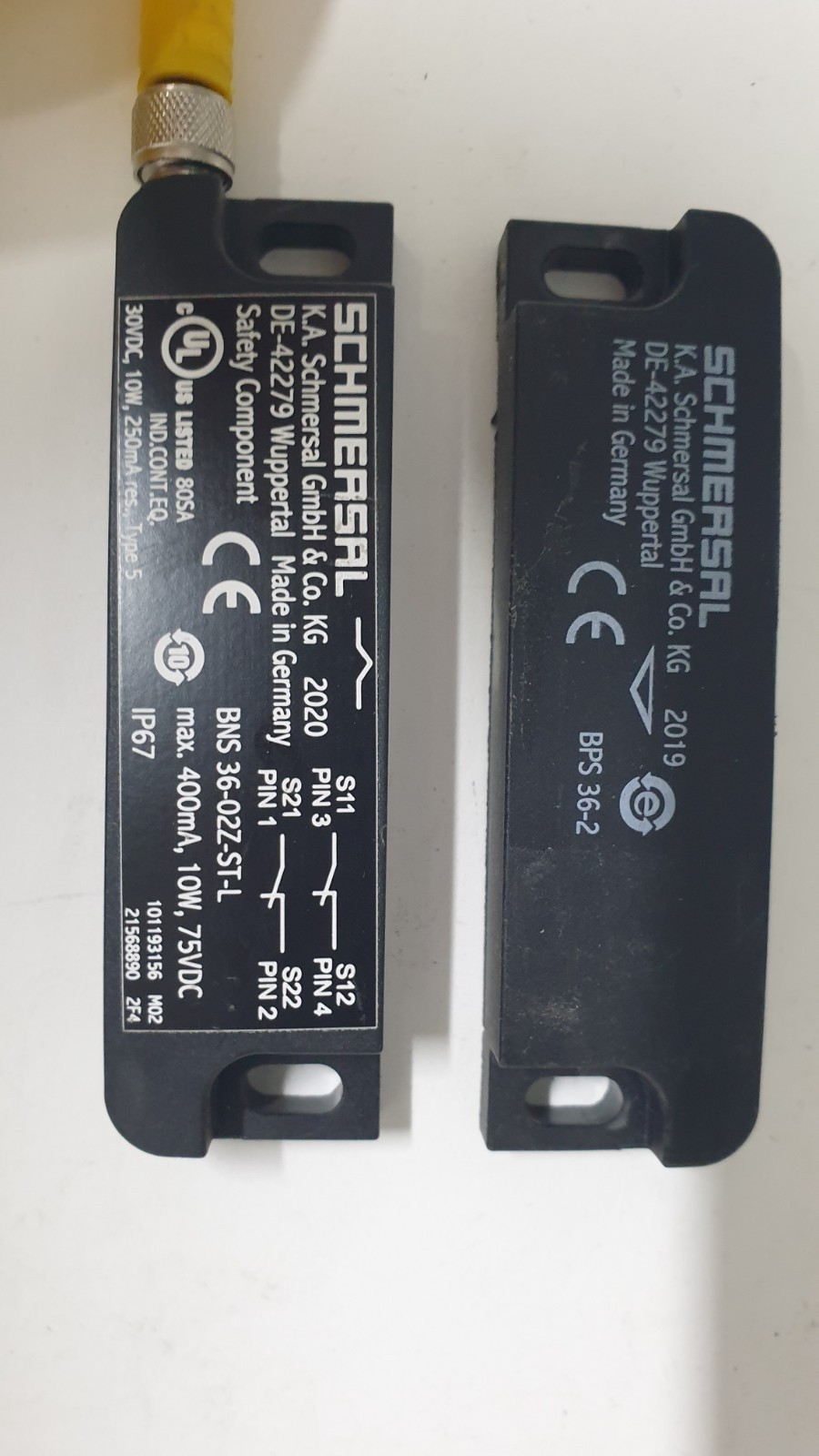 Lot of 2 Schmersal BNS 36-02Z-ST-R Safety Sensor w/ BPS 36-2 Actuator Used