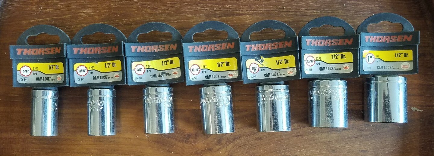 BRAND NEW! Set of 7 THORSEN Sockets SAE 1/2″ Drive, 5/8″-1″, 12-pt Cr Vanadium