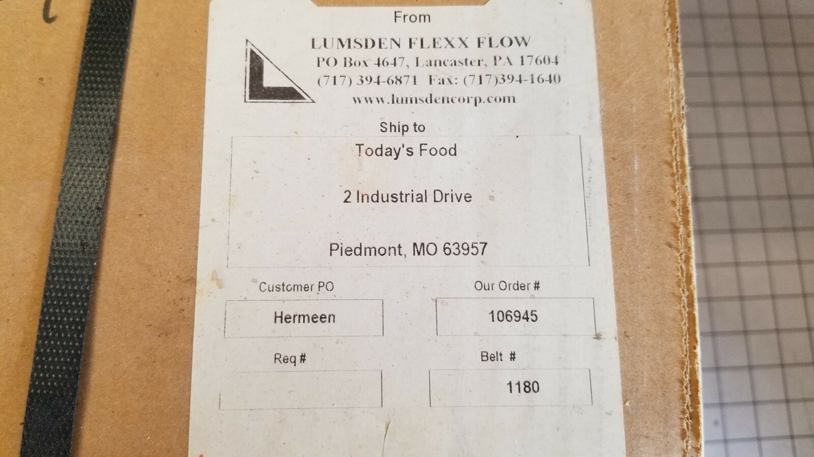 Lumsden Flexx Flow SS Conveyor Belt, 1180 3/8″x.062 10″ wide x 50′ long – NEW
