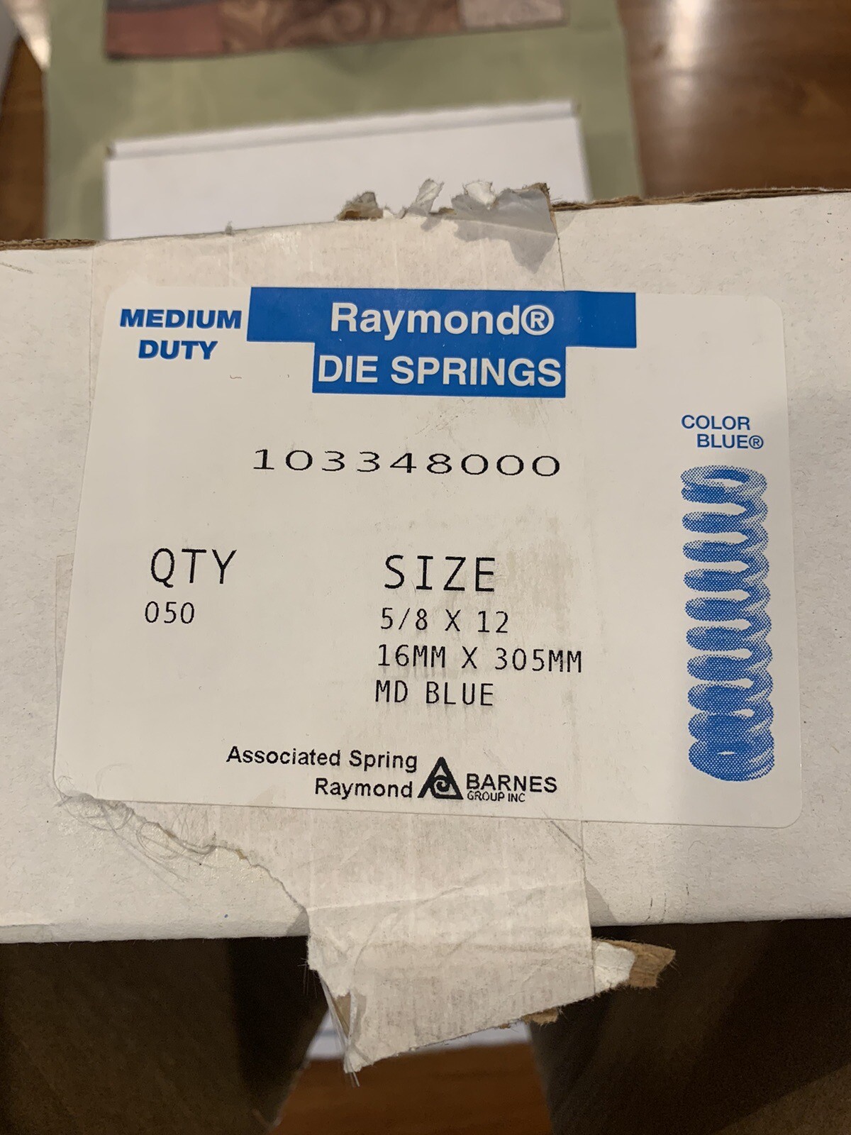 5/8 x 12 Die Spring 16MM x 305MM Medium Duty Blue Raymond Associated 103348 Coil