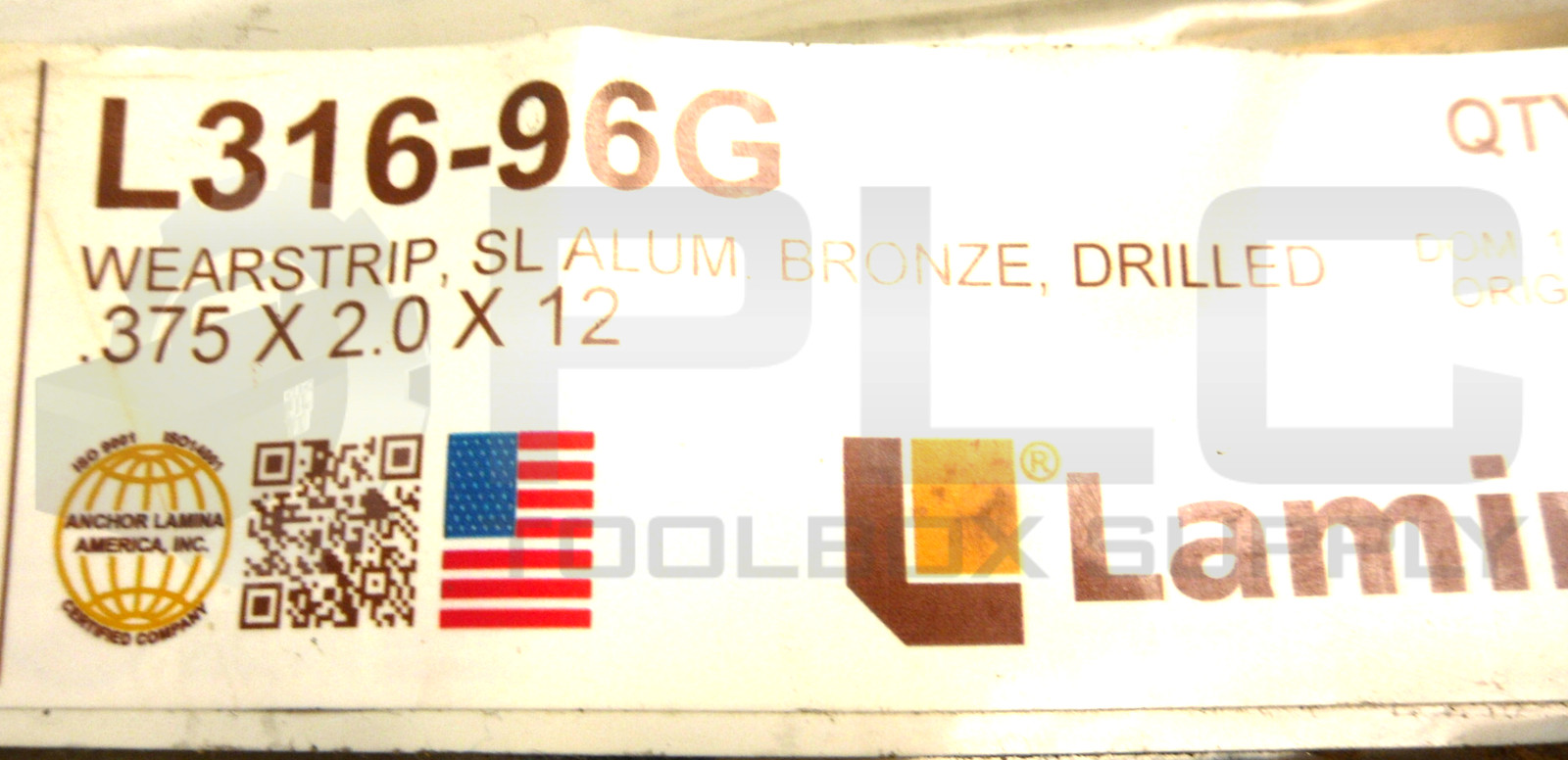 NEW SEALED LAMINA L316-96G WEARSTRIP ALUMINUM BRONZE DRILLED .375 X 2.0 X 12