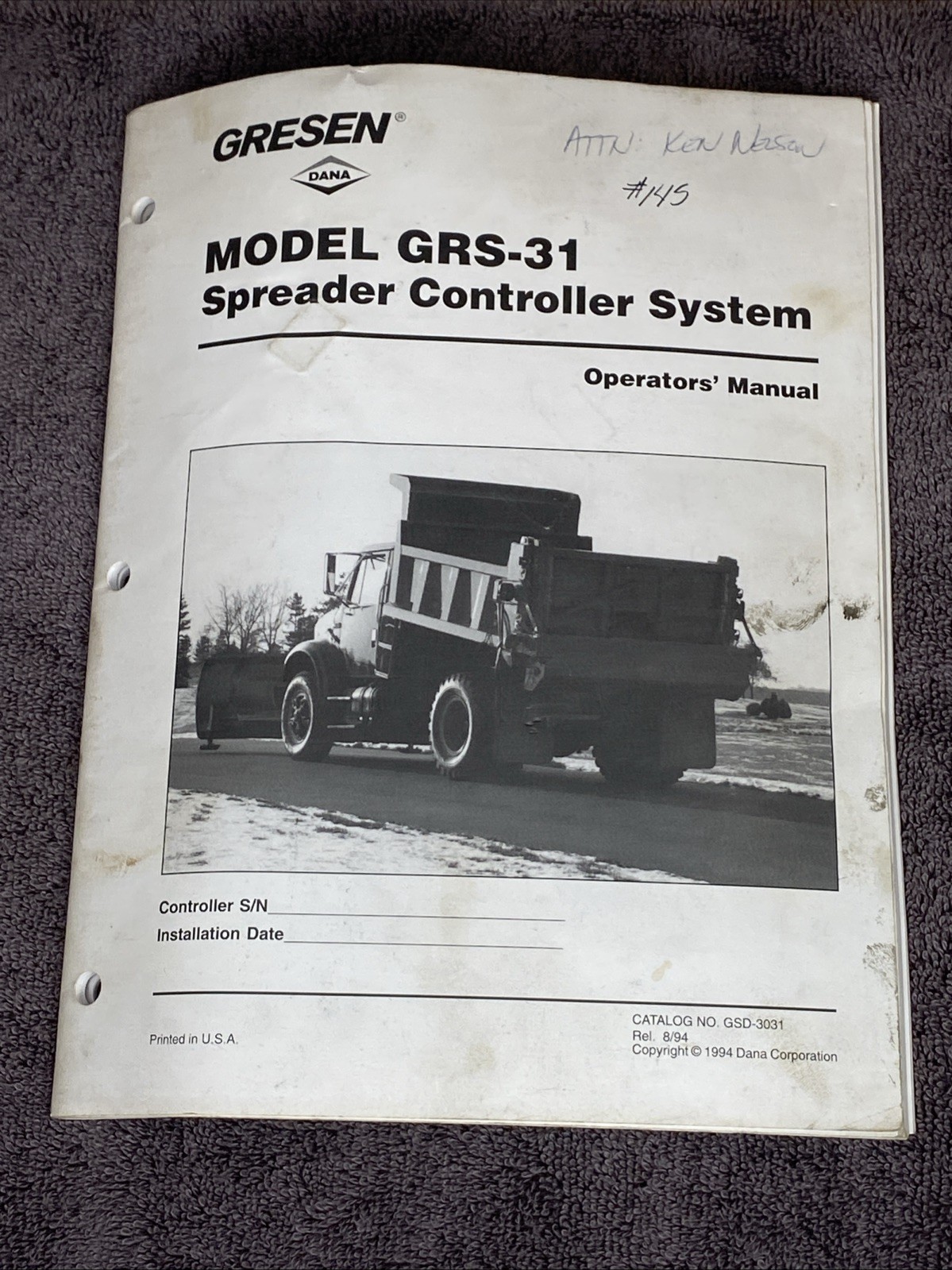 Gresen GRS31 Spreader Control System Operators’ Manual GSD-3031 1994 w/ Key