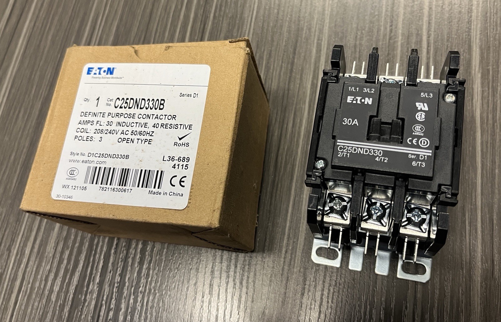 EATON C25DND330B Definite Purpose Contactor, New, 208/240V Coil
