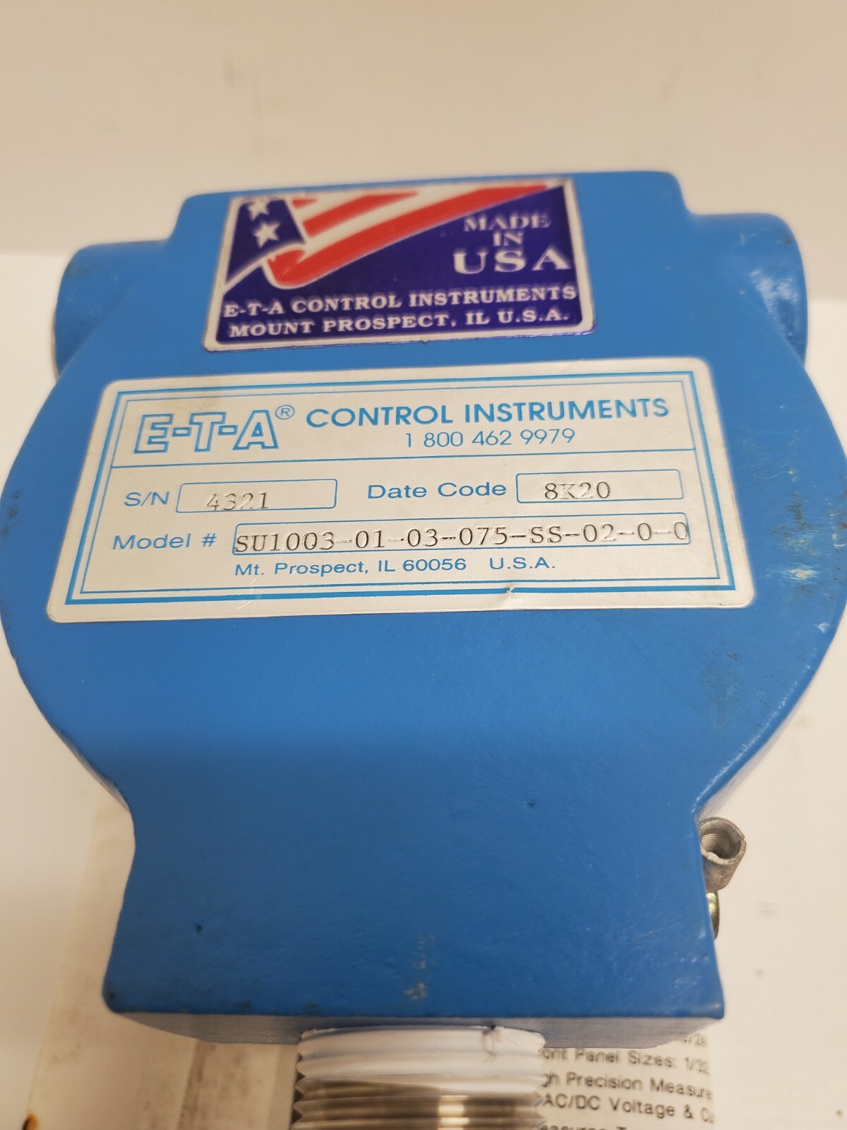 NEW OLD STOCK! E-T-A SU1003 FLOW SWITCH SU1003-01-03-075-SS-02-0-0