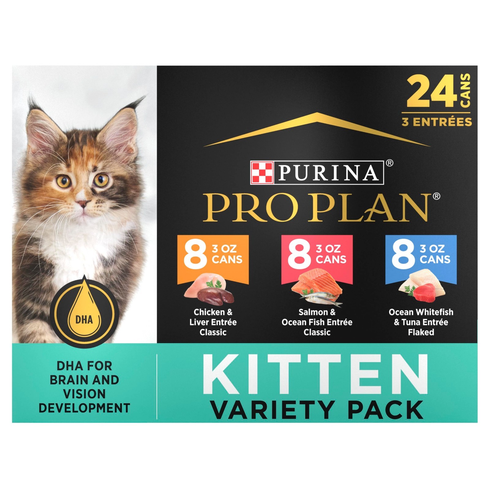 Purina Pro Plan High Protein Wet Kitten Food Variety Pack, 2PACK (24) 3 oz. Ca