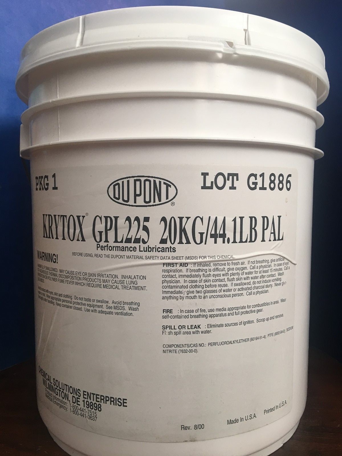 KRYTOX GPL-225 ANTI-CORROSION GREASE 20KG/44.1 LB PAIL NEVER OPENED