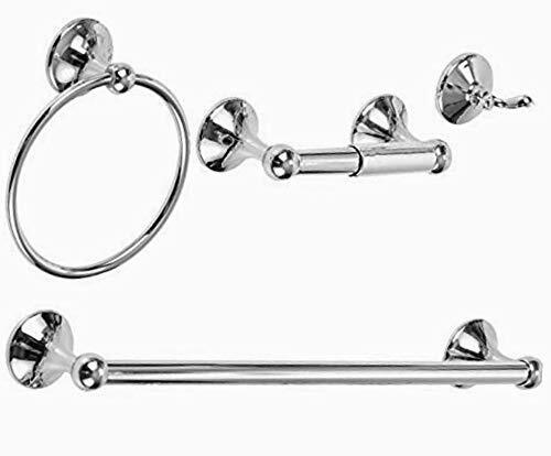 4-Piece Bathroom Hardware Accessory Set With 24″ Towel Bar -Chrome Finish