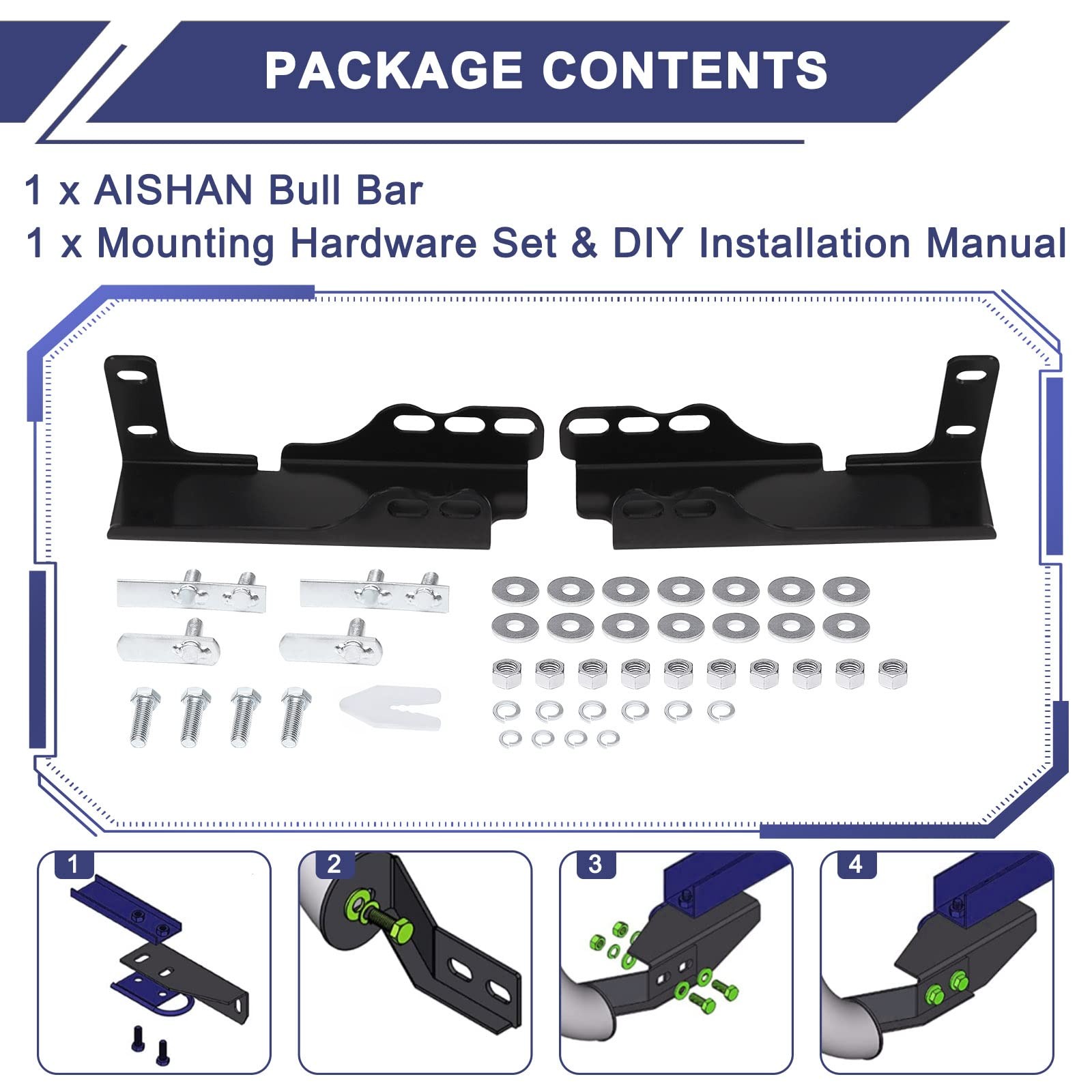 AISHAN Bull Bar 3 Front Grille Brush Push Bumper Guard with Removable Skid Pl…