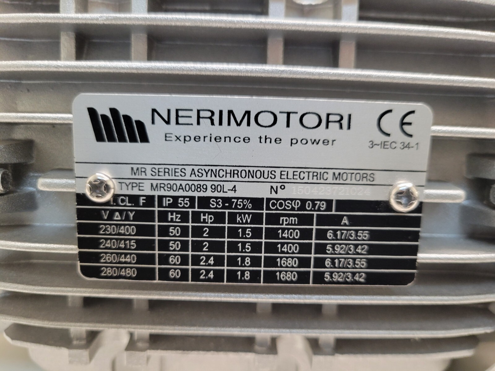 NEW OLD STOCK! NERI-MOTORI 1.5/1.8kW 2/2.4HP MOTOR MR90A0089-90L-4