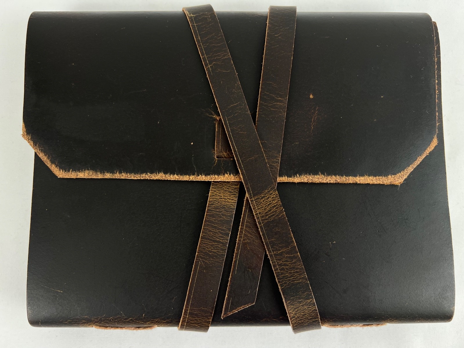 Leather Bound Journal w/Flap & Strap Closure 100 Antique Paper Tied Sheets
