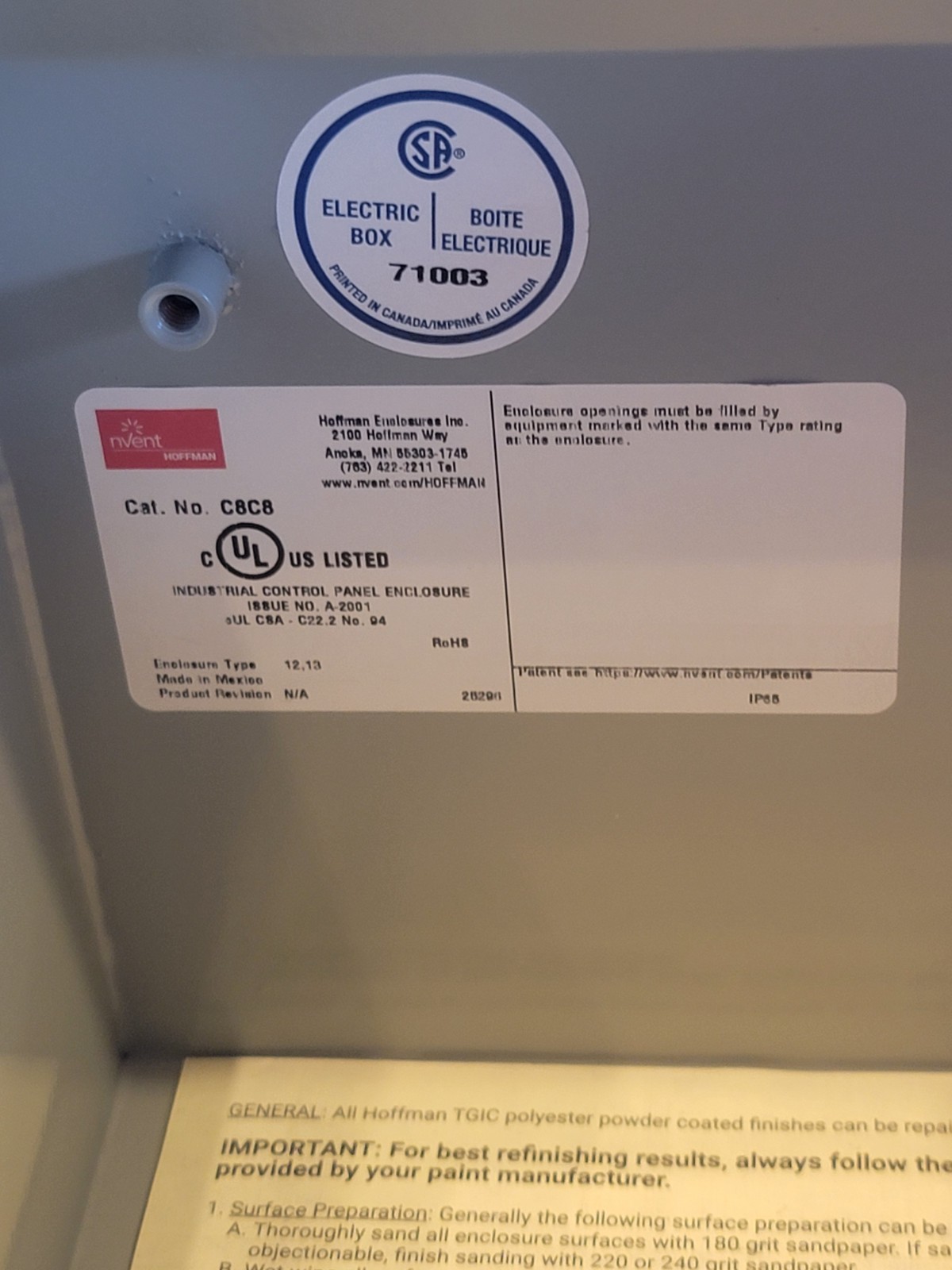 HOFFMAN NVENT C8C8 Mild Steel Type 12 Consolet Enclosure 8.00×8.00×7.09